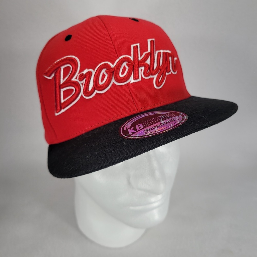 Brooklyn Hat Cap Mens Red Black Snapback BRED KB Ethos Flat Brim  Adjustable